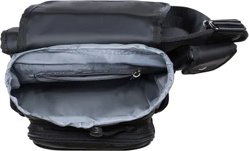 Vista 8 de Bolso de mensajero de lona vintage para hombre, bolso de mensajero de retazos de cuero en el pecho