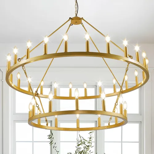 Vista 27 de Candelabro de granja de plata, lámpara de 12 luces con ruedas de carro, accesorio de luz para comedor, lámparas rústicas de isla de cocina GHDFGD-10