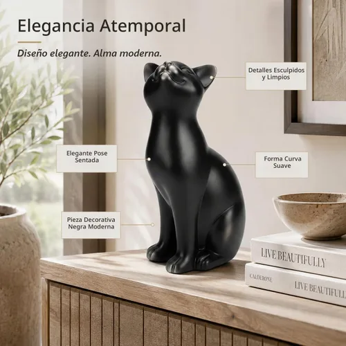 Vista 8 de Comfy Hour - Colección Farmhouse, decoración de gato de pie de 9" en poliresina, color negro