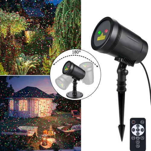 Vista 5 de Proyector de luces de Navidad al aire libre, luces láser de Navidad foco espectáculo de estrellas rojas y verdes con control remoto inalámbrico RF