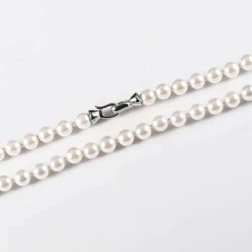 Vista 7 de Collar de perlas de concha para mujer con perlas cultivadas redondas blancas de agua dulce de calidad AAA+, cierre de plata de ley 925 chapado