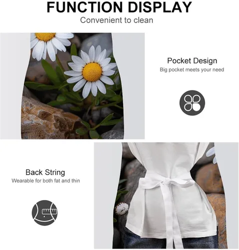 Vista 6 de Personalized Daisies And Rocks Adult Apron, Kitchen Cooking Aprons for Woman Man, Adjustable Bib Apron with Pocket for Baking, BBQ Crafting