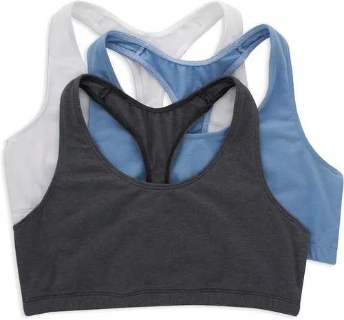 Vista 10 de Hanes Bralette de algodón con espalda cruzada para mujer (paquete de 3), Blanco/Concreto Pe Heather/Negro Negro/Negro/Negro