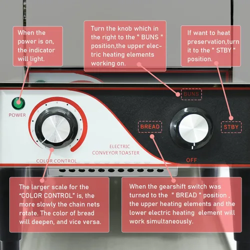 Vista 4 de Transportador de tostadora comercial de 150 rebanadas/hora, tostadora de acero inoxidable para pan de panecillo resistente con control de 7