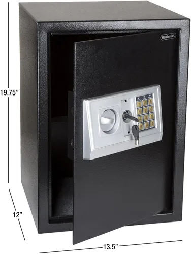 Vista 2 de Caja fuerte digital - Caja fuerte electrónica de acero con teclado y llaves manuales de anulación - Protege dinero, joyas, pasaportes - Para