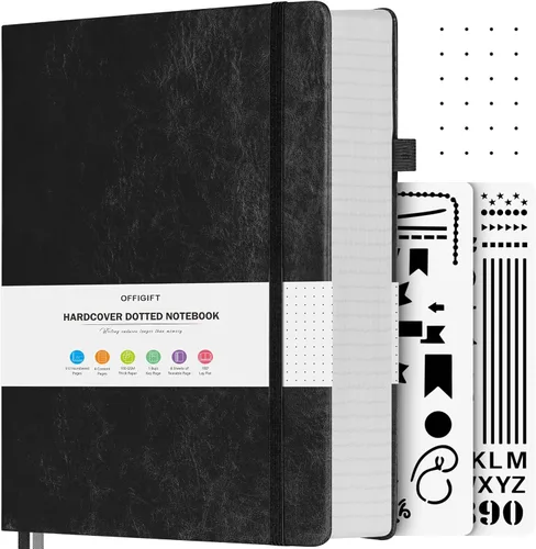 Vista 23 de Diario de viñetas punteadas, diario grande de cuero de tapa dura A4, diario grueso de 312 páginas numeradas, cuaderno con cuadrícula de puntos