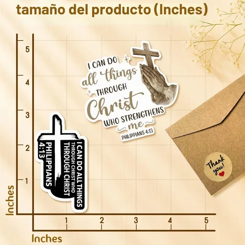 Vista 4 de (4 piezas) Calcomanías cristianas – Calcomanías de vinilo impermeables con versículo de la Biblia para laptop, botella de agua, automóvil