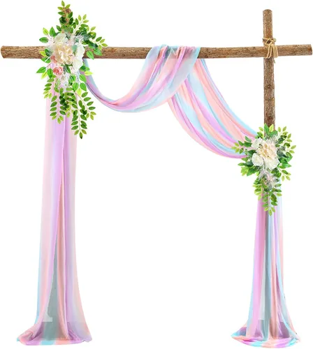Vista 16 de Decoración de tela de gasa, 1 panel de 2 x 10 pies, cenefas sin arrugas, tela drapeada suave para arco de boda con 2 cintas, para decoración