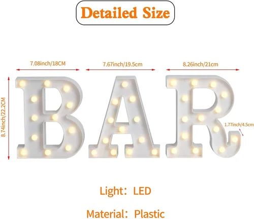 Vista 5 de Luces LED de marquesina, letrero de barra iluminado, lámpara de letras para bar, bar, funciona con pilas, para boda, fiesta de cumpleaños, lámpara