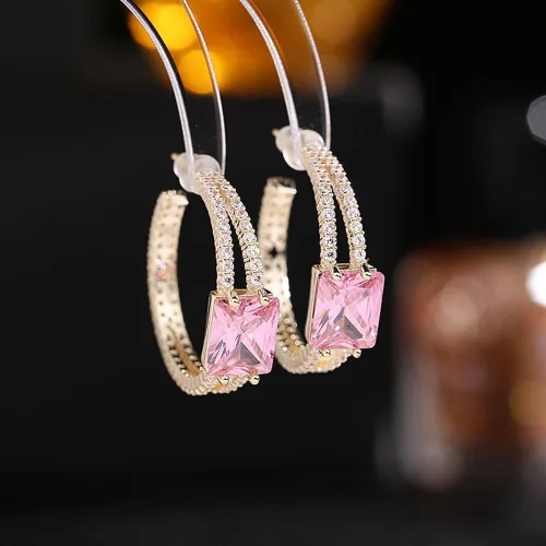 Vista 3 de Pendientes de aro para mujer S925 con aguja de plata con incrustaciones de circonitas Preppy Pendientes de moda para mujer