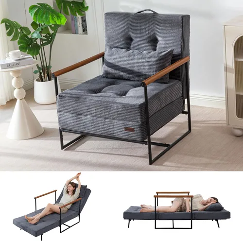 Vista 9 de MAXYOYO Silla convertible, silla plegable con respaldo ajustable, sofá cama plegable versátil, silla tapizada con cordón con marco, silla reclinable