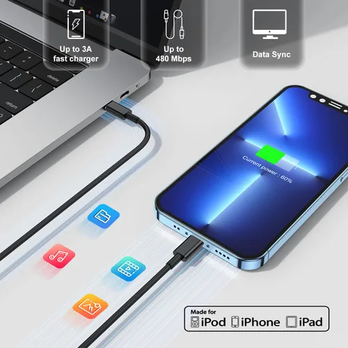 Vista 6 de Fashia Cargador rápido para iPhone, cable Lightning de carga rápida de 6 pies, para iPhone 14, 13, 12 Pro Max, carga rápida con bloque de cargador