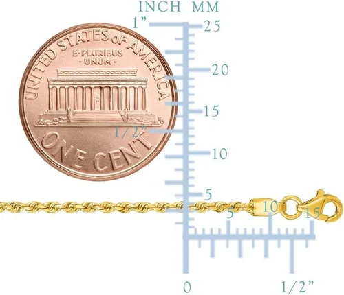 Vista 4 de Cadena de oro amarillo real de 14 quilates de 0.059in, 0.079in o 0.098in de grosor, con cierre de mosquetón