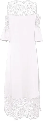 Vista 5 de Vestidos de talla grande para mujer, vestido de verano 2023, elegante, sexy, entallado, con encaje, retazos, manga con volantes, vestido de invitada