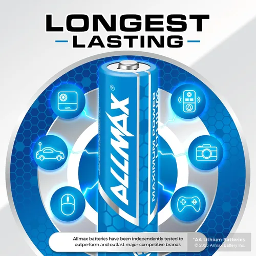 Vista 3 de Baterías de litio AA de Allmax Máxima Potencia (12 unidades) – De mayor duración, a prueba de derrames, vida útil de 20 años, rendimiento máximo