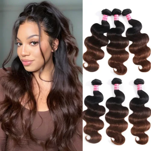 Vista 5 de UNICE - 3 extensiones de cabello humano ondulado marrón castaño ombre, brasileño, remy, 8, 10, 10 pulgadas, extensiones de cabello humano ondulado