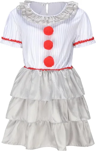 Vista 4 de Disfraz de payaso aterrador para niñas, disfraz de Halloween espeluznante película de terror para cosplay