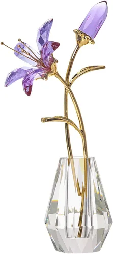 Vista 9 de LONGWIN Flores artificiales de lirio de tigre con jarrón – Estatuillas coleccionables de cristal recubiertas AB floreciendo flor de lirio falso