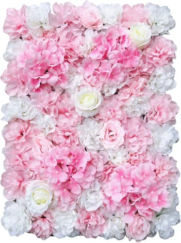 Vista 7 de OUKANING Paquete de 6 paneles de pared de flores de seda con rosas de seda, telón de fondo de pared de flores artificiales para interiores