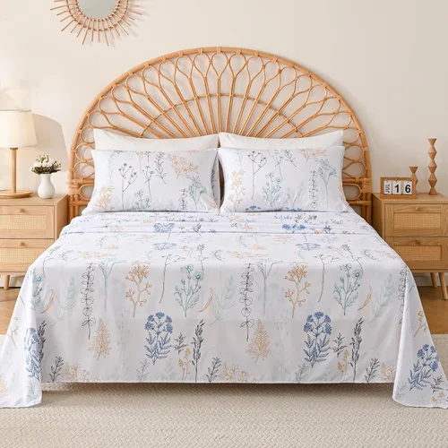 Vista 6 de Yibeizi - Juego de sábanas con estampado floral para cama de tamaño queen, sábanas de microfibra con patrón botánico boho, fundas para almohada
