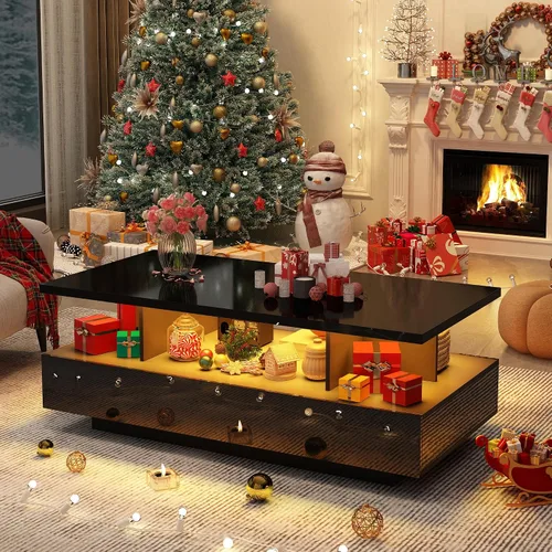 Vista 6 de Mesa de centro LED grande de 43 pulgadas con 2 cajones de almacenamiento grandes, luces de 60.000 colores, control de aplicación, mesa auxiliar