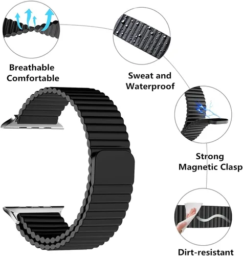 Vista 4 de HeiKe Correa magnética de silicona para Apple Watch Band de 1.929 in 1.811 in 1.772 in 1.732 in 1.654 in 1.614 in 1.575 in 1.496 in para hombres