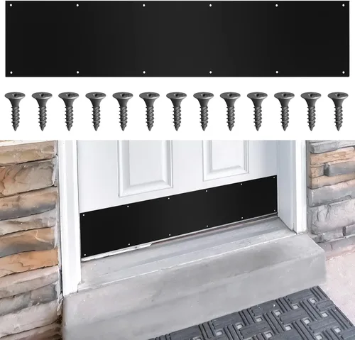 Vista 14 de Dunzy Placa protectora inferior de puerta con tornillos negros de grosor de aluminio satinado, placa de empuje de puerta de metal pulido