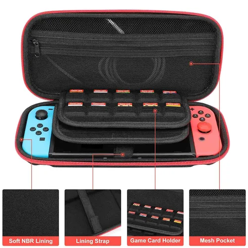Vista 5 de Fern Raccoon Travel Carrying Case Tote Bag For Nintendo Switch Accessories Holds 20 Game Card Bag