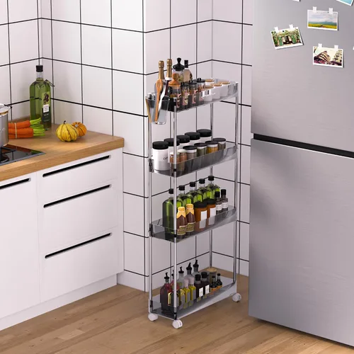 Vista 10 de VECELO Carrito rodante de acrílico de 3 niveles, carrito utilitario para almacenamiento de cocina, estantes móviles organizadores deslizables con 2