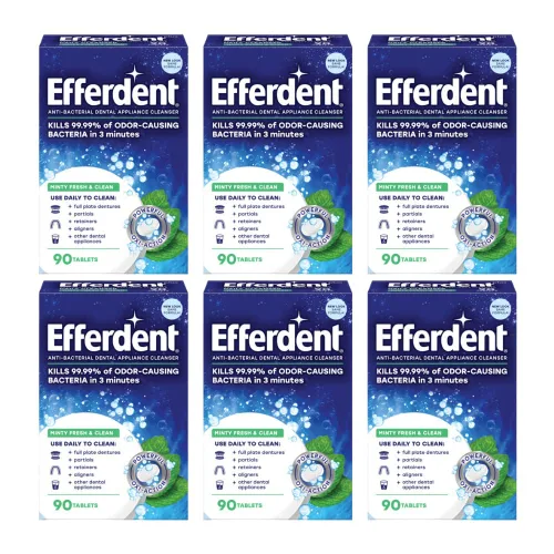 Vista 4 de Efferdent Plus Mint - Tabletas limpiadoras de dentaduras postizas de 90 unidades (paquete de 7)