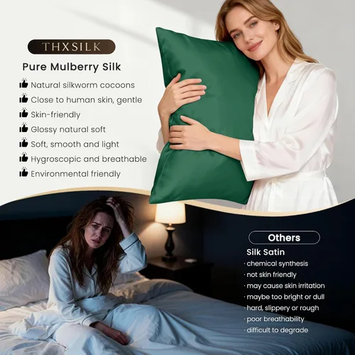 Vista 5 de THXSILK Funda de almohada de seda de morera 100% natural para cabello y piel, 25 momme, 1 funda de almohada de seda con cierre de cremallera oculto