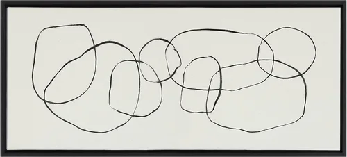 Vista 2 de Kate and Laurel Lienzo enmarcado de círculos bailarines de Sylvie por Teju Reval of SnazzyHues, 18 x 40 pulgadas, negro, decoración abstracta