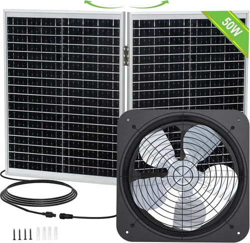 Vista 10 de ECO-WORTHY Ventilador de ático de 25 W alimentado por energía solar con ventilador de techo abuhardillado y panel plegable de 30 W - Ventiladores