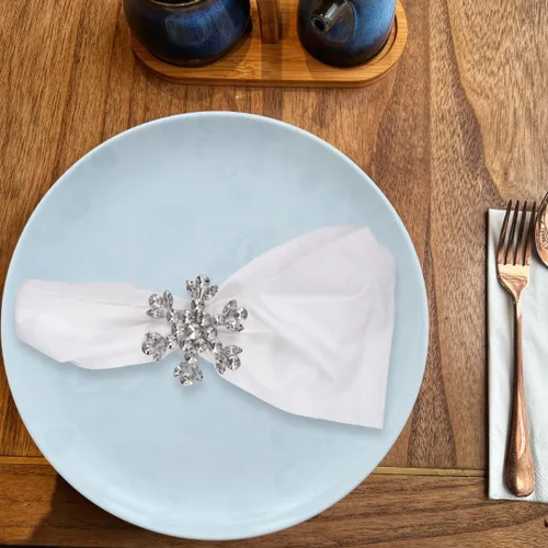 Vista 5 de Lightnpro - Juego de 6 servilleteros de plástico con cuentas de piedra de copo de nieve, hermosa y elegante decoración de mesa de invierno