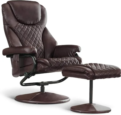 Vista 12 de Mcombo Sillón reclinable con otomano, silla reclinable con masaje, silla giratoria de 360 grados para sala de estar de piel sintética, 4901 (Negro)