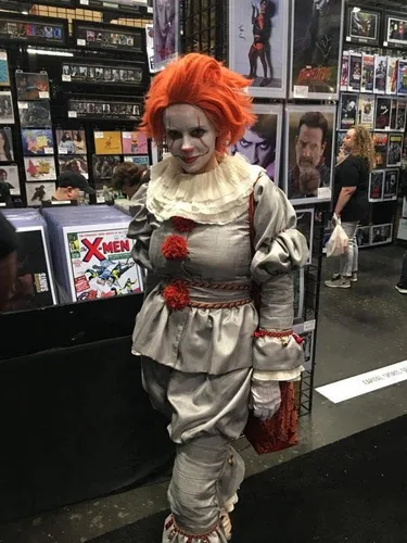 Vista 5 de BingTangHuLu Disfraz de payaso para adulto, disfraz de payaso aterrador para Halloween, juego de rol, para hombres y mujeres