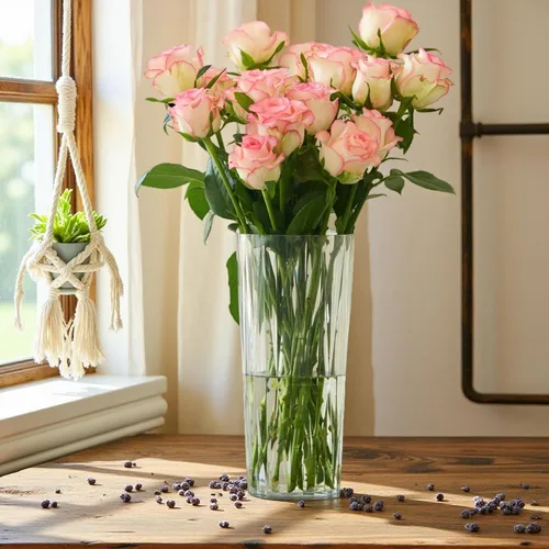 Vista 8 de 2 floreros de plástico transparente, 10.2 pulgadas de acrílico para ramo de rosas para decoración del hogar, centros de mesa, boda, cumpleaños