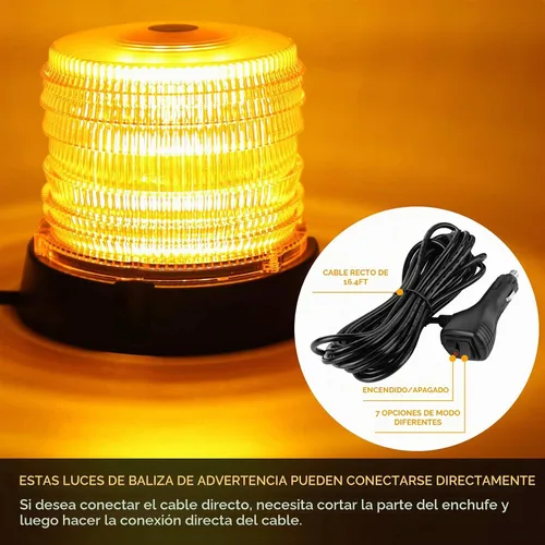 Vista 4 de ASPL Luces de Baliza Intermitente de Advertencia LED, 60 Luces LED Ámbar Intermitentes de Seguridad Estroboscópicas con Magnético y Cable Recto