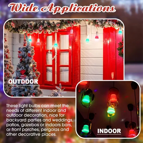 Vista 6 de 25 bombillas LED de Navidad de 2 W de repuesto para tira de luces al aire libre, base E26, plástico impermeable, S14, bombilla LED S14 para boda