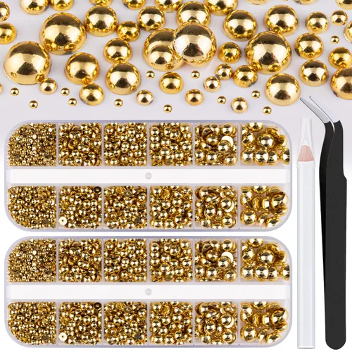 Vista 14 de 2700 perlas de espalda plana para manualidades de perlas para uñas