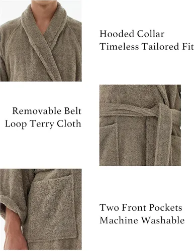 Vista 5 de Ghui Bathrobe Terry Bathrobe Men,100% Cotton Terry Cloth Robes with Shawl Collar