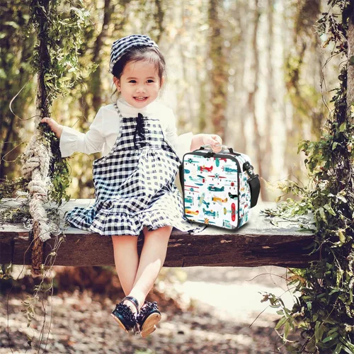 Vista 4 de AUUXVA Bolsa de almuerzo con aislamiento para avión, bolsa de mano para enfriar hielo, bolsa de mano con correa de hombro para niños, niñas, mujeres