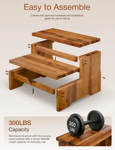 Vista 3 de TINAMO Taburete largo de madera de acacia de 16.5 pulgadas para adulto, 300