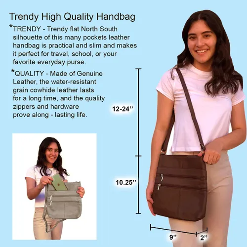 Vista 2 de SILVERFEVER Bolso cruzado grande de cuero para mujer, resistente al agua