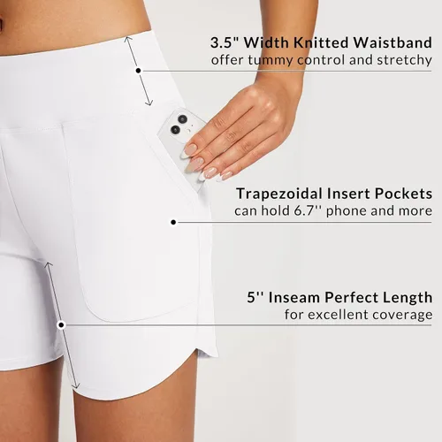 Vista 28 de baleaf Traje de baño de cintura alta de 3, 5, 7, 9 pulgadas, para mujer, de secado rápido, con bolsillos