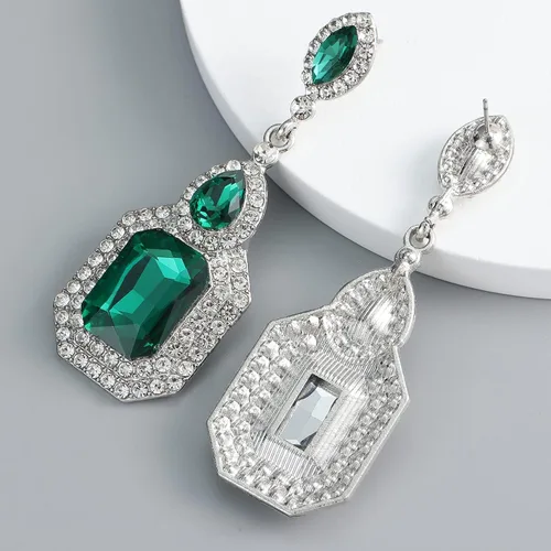 Vista 7 de Aretes vintage con diamantes de imitación para mujer, diseño de araña de cristal elegante, aretes colgantes para mujer, formal, boda, novia, fiesta