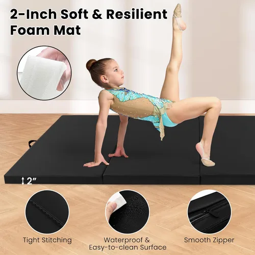 Vista 2 de Giantex 4'x10'x 2" Gymnastics Mat, 4-Panel Folding Aerobics Exercise Mat w/Hook & Loop Fastener, Carrying Handle, Portable Tumbling Mat for
