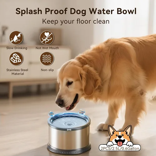 Vista 4 de Tazón de agua para perros sin derrames de 2.5L, juego de cuencos Gris-A