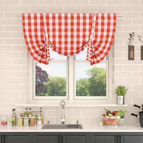 Vista 79 de Cenefas de cortina para ventana de 16 pulgadas de largo, 2 paneles de cuadros búfalo, cortinas pequeñas con bolsillo para barra, estilo clásico