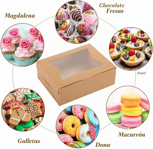 Vista 3 de Moretoes 32 cajas de galletas, cajas de panadería de 8 x 6 x 2.5 pulgadas Marrón-paquete de 32